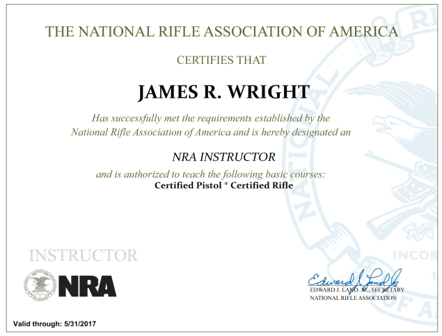 James Wright NRA Certifications
